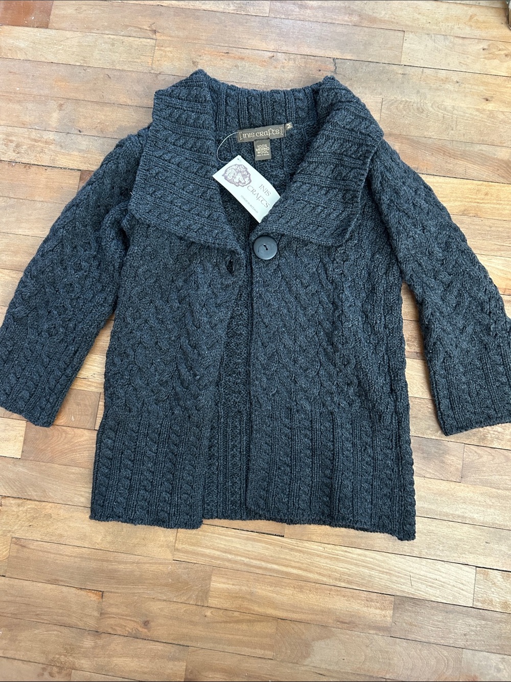 100% Irish Wool Charcoal Cable-Knit Sweater